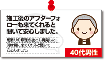 施工後のアフターフォローも来てくれると聞いて安心しました。